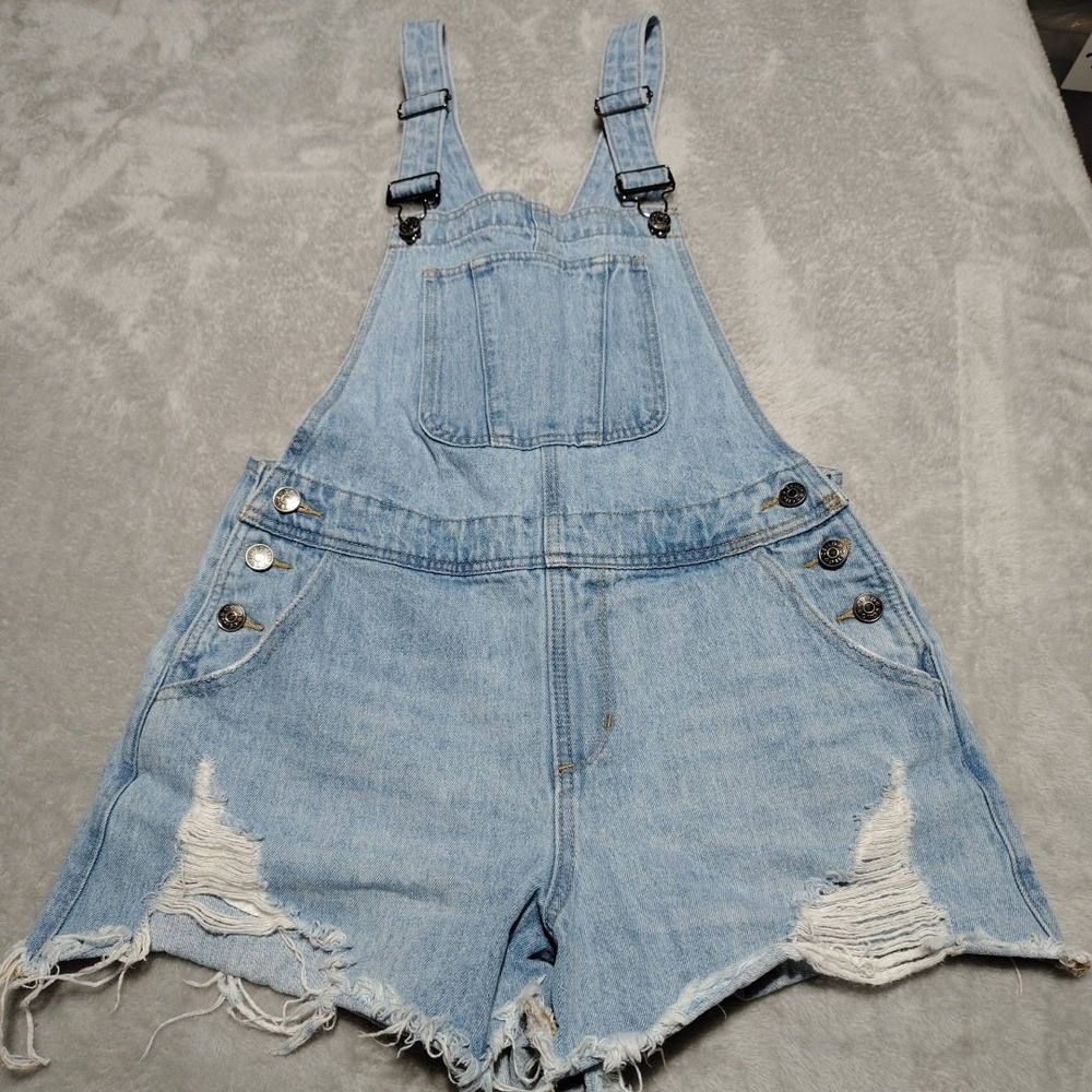 Cello Distressed Blue Jean Overall Shorts Ladies S Summer Cotton Hippie Beach